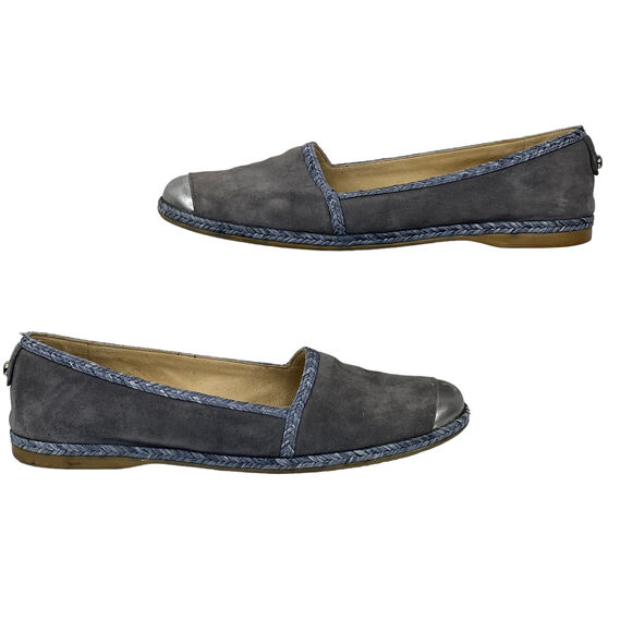 Stuart Weitzman Blue Mirror Flat 6.5 Cap Toe Tipadrille Espadrille Loafer FLAW - Picture 3 of 10